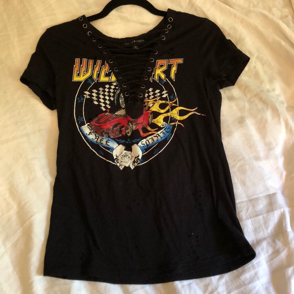 Black Lace Up Grunge T-shirt